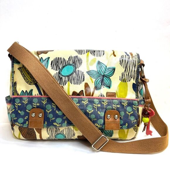 Fossil Handbags - Vintage Fossil Key-Per Coated Canvas Multi-Color Floral Messenger Bag